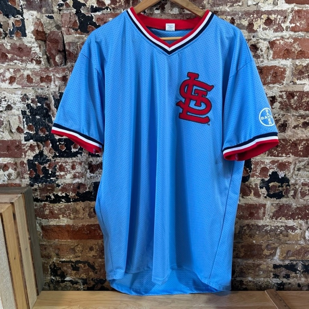 St. Louis Cardinals Jersey Mens XL MLB Baseball Blue Pullover Sponsor Shirt